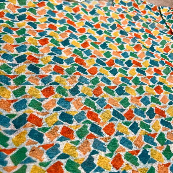 Vintage 70s Devon Woven Polyester Top Multicolor Geometric Short Sleeve Shirt - Picture 3 of 7